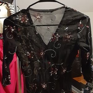 Floral Black Mesh Blouse